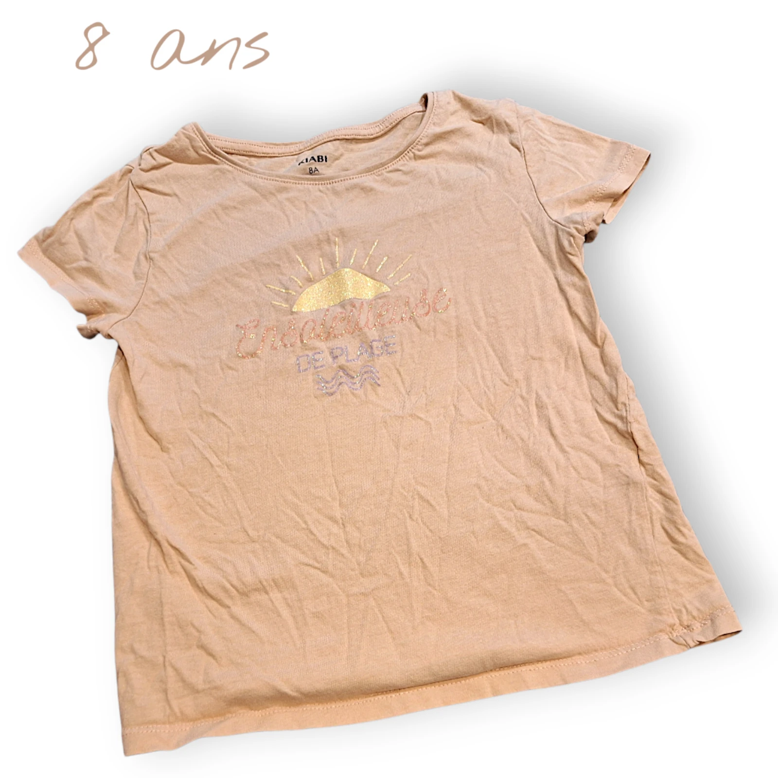 🧡🌞 T-shirt orange avec inscription pailletée – Kiabi – 8 ans 🌞🧡